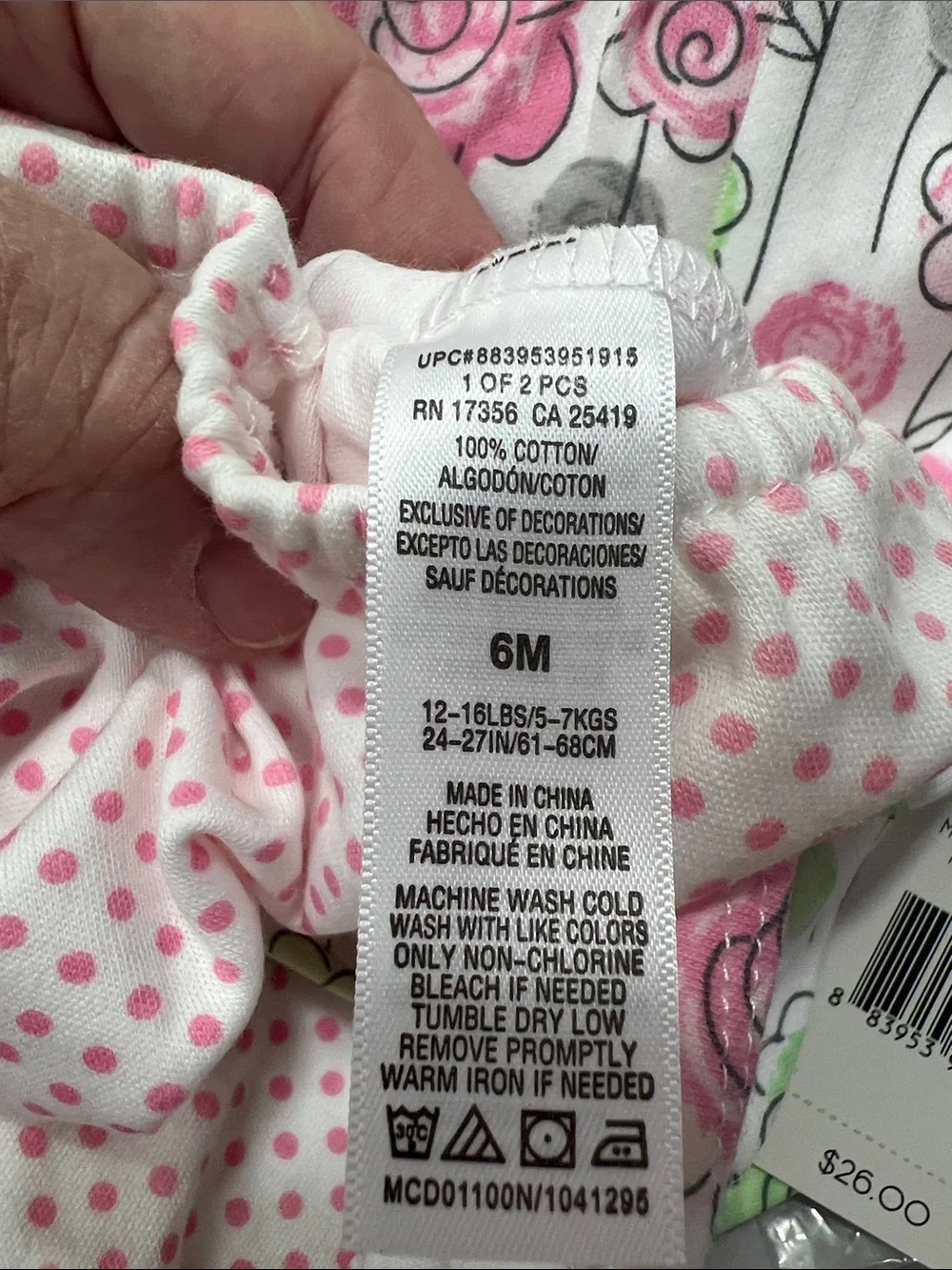 Offspring Pink & Green Floral Baby Dress with Hat NWT